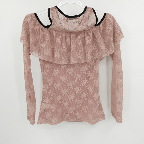 BKE Top Womens XS Pink Boutique Lace Ruffle Romantic Festival Buckle Goth - Picture 2 of 12